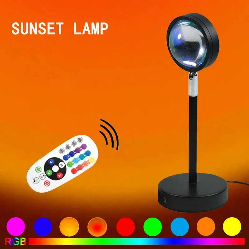 Sunset Lamp Projection - サンセットムードライト 複数色 サンセットプロジェクションランプ リモートナイトライト付き 部屋の寝室の装飾用 サンセットランプ