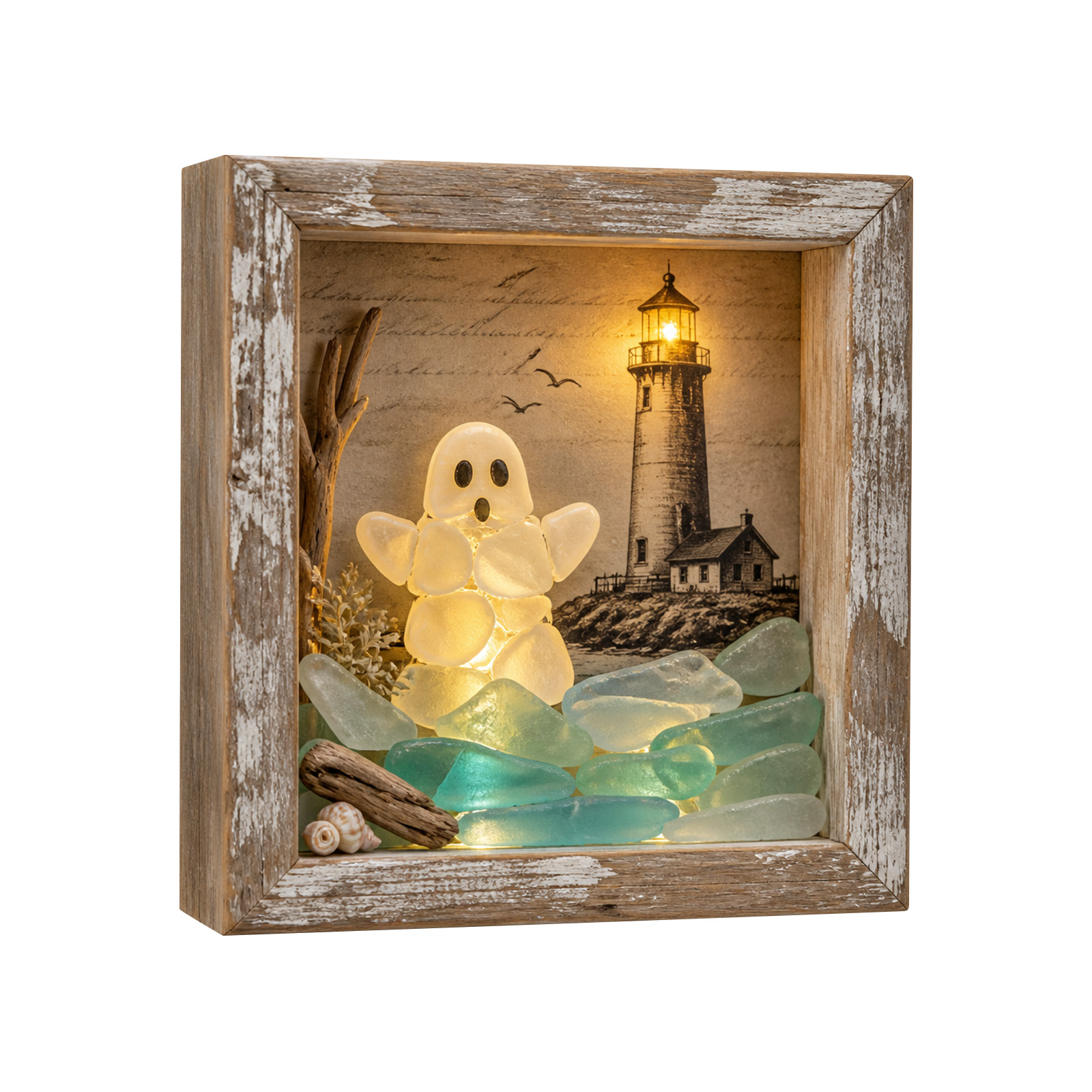 Lighting Room Decor Photo - フォトフレーム LED装飾ナイトライト シーグラス付き ハロウィン卓上装飾 ホームベッドルーム リビングルーム