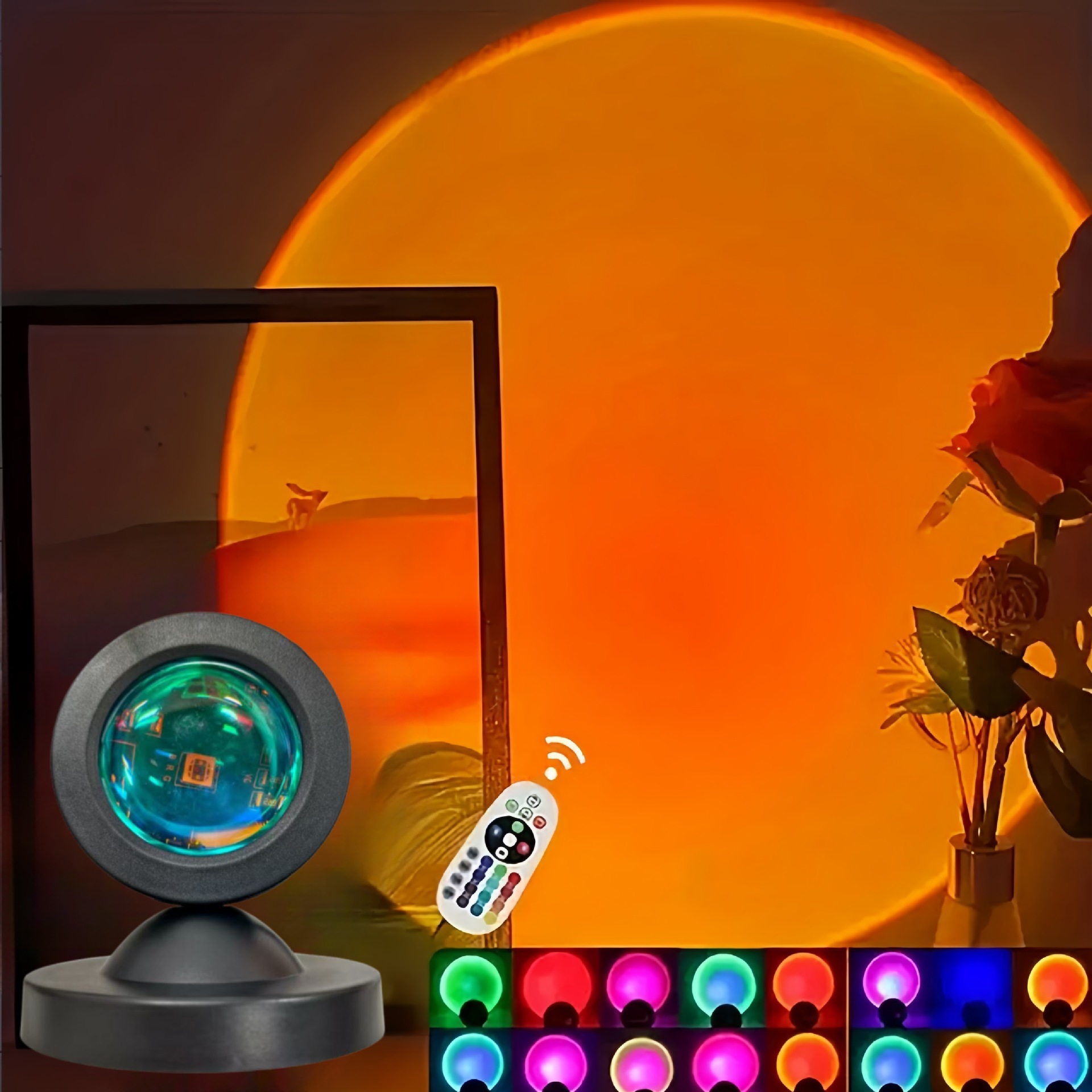Sunset Lamp Projection - 1個の鮮やかな夕日投影ライト - 16色のスペクトル、USBリモコン、ダイナミックな色変化LEDライト - 暖かい雰囲気を演出します