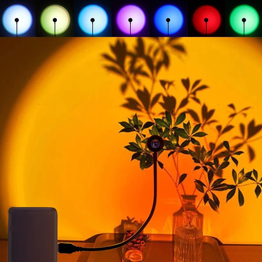 Sunset Lamp Projection - MeeToo USB サンセットムードランプ LED プロジェクターネオンナイトライトリビングルームの装飾寝室の背景写真撮影の壁の雰囲気