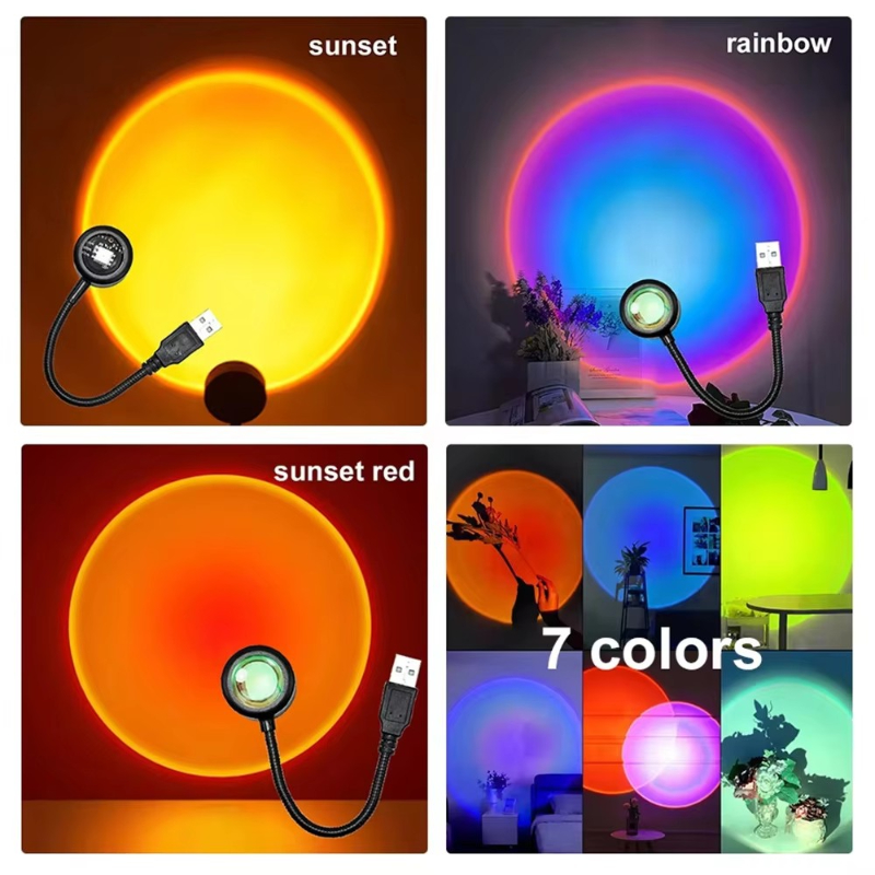 Sunset Lamp Projection - 1-4 個のサンセットランプ LED レインボーネオンナイトライトプロジェクター写真撮影壁雰囲気照明寝室ホームルーム装飾ギフト用