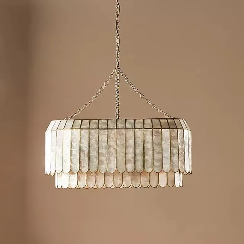 Lighting Decor In Room - モダンアメリカンライトシャンデリアダイニングルームリビングルームホテル家の装飾ゴールド二層貝殻ペンダント
