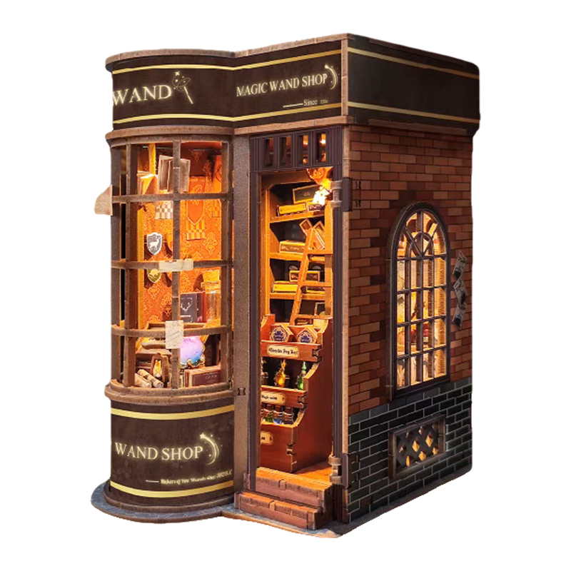 Lighting Decor Store - DIY 木製ブックコーナーキット魔法の杖ストア置物ミニチュアブックエンド手作り本棚ライト友人ギフト家の装飾工芸品