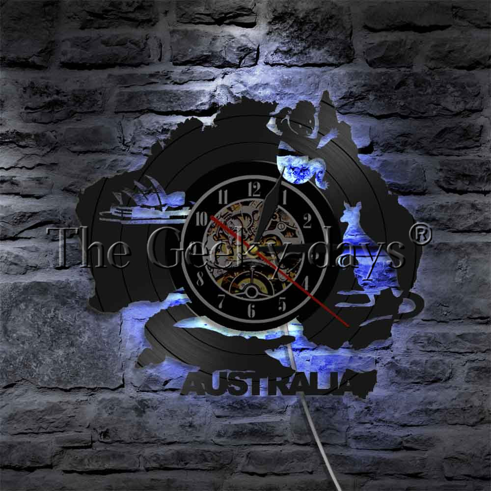 Decor Lighting Australia - オーストラリアモダンウォールランプシドニーオペラビニールレコード壁掛け時計ワニコアラカンガルー装飾動物LEDナイトライト