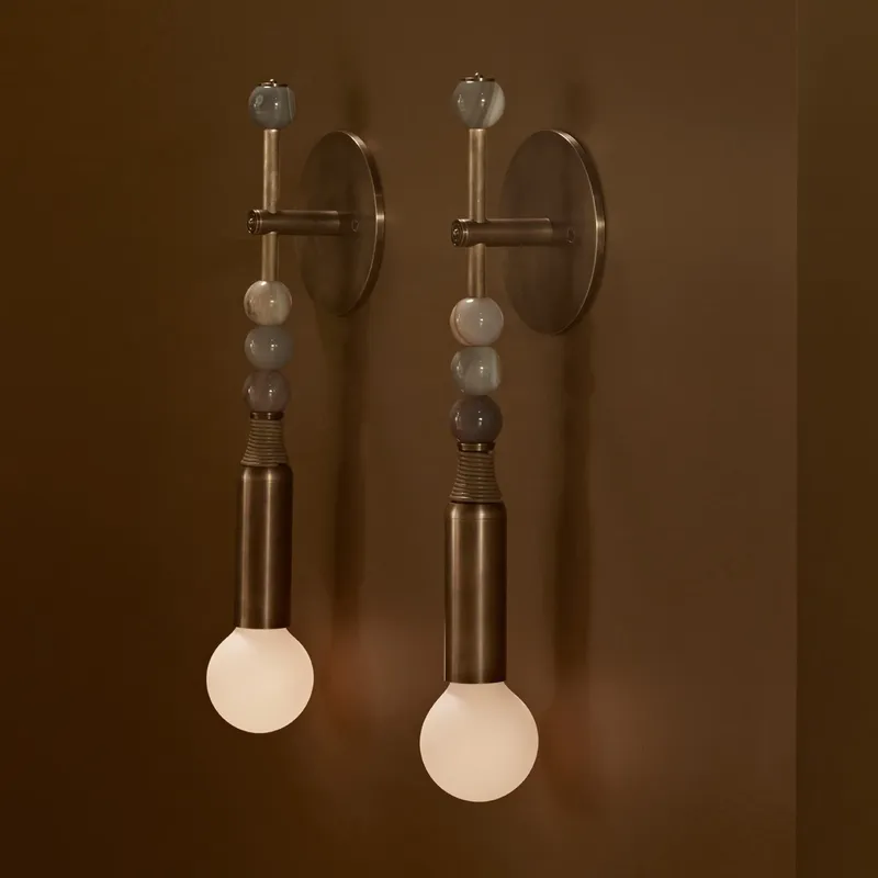 Lighting Decor For Bedroom - 北欧ヴィンテージ風インテリア装飾デザイン、リビングルーム、寝室、ホテルのベッドサイドライト、真鍮製ストーンガラスシェードウォールランプ
