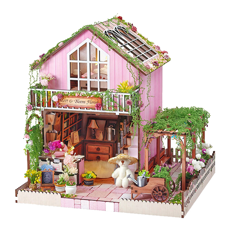 Lighting Decor Store - DIY 木製フラワーストアコテージフィギュアミニチュアキットミニカーサライト付き友人への誕生日プレゼント家の装飾工芸品