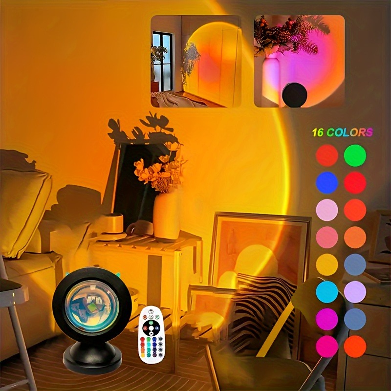 Sunset Lamp Projection - 1個の鮮やかなサンセットプロジェクションライト - 16色スペクトル、USBリモコン、ダイナミックな色変化LEDライト - 暖かい家を作成します。