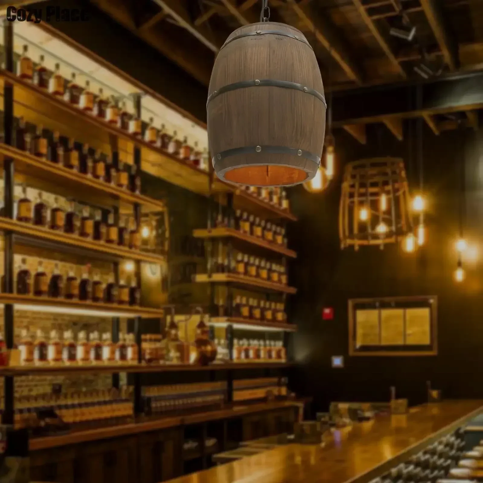 Lighting Decor In Room - 素朴なランプヴィンテージシャンデリア木製ペンダントライトワイン樽吊り下げランプ家の装飾リビングルームバーカフェ照明E26