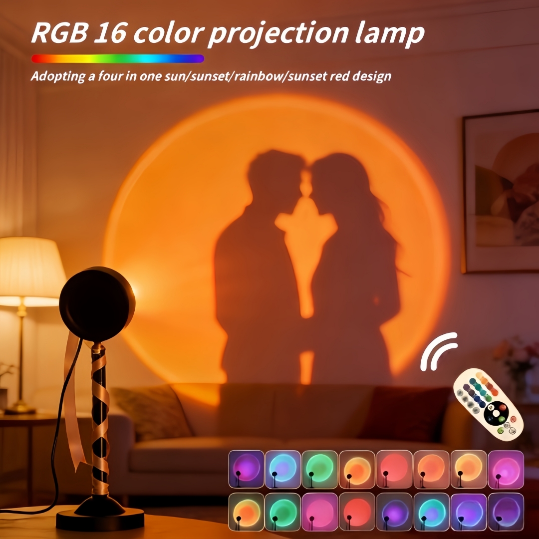 Lighting Room Decor Photo - 16色のサンセットプロジェクションランプ、温かみのある光、寝室の装飾用ナイトライト、ロマンチックな雰囲気の照明、お部屋の装飾や写真撮影に最適