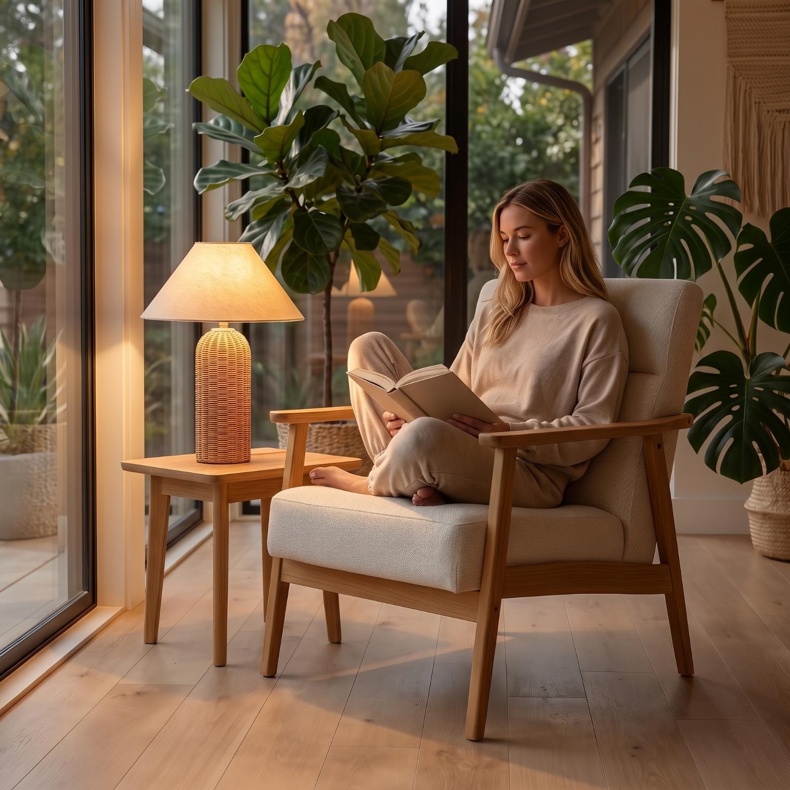ベッドサイドランプ ラタンベース ファブリックシェード ナイ - Lighting Decor For Bedroom のレビューと価格