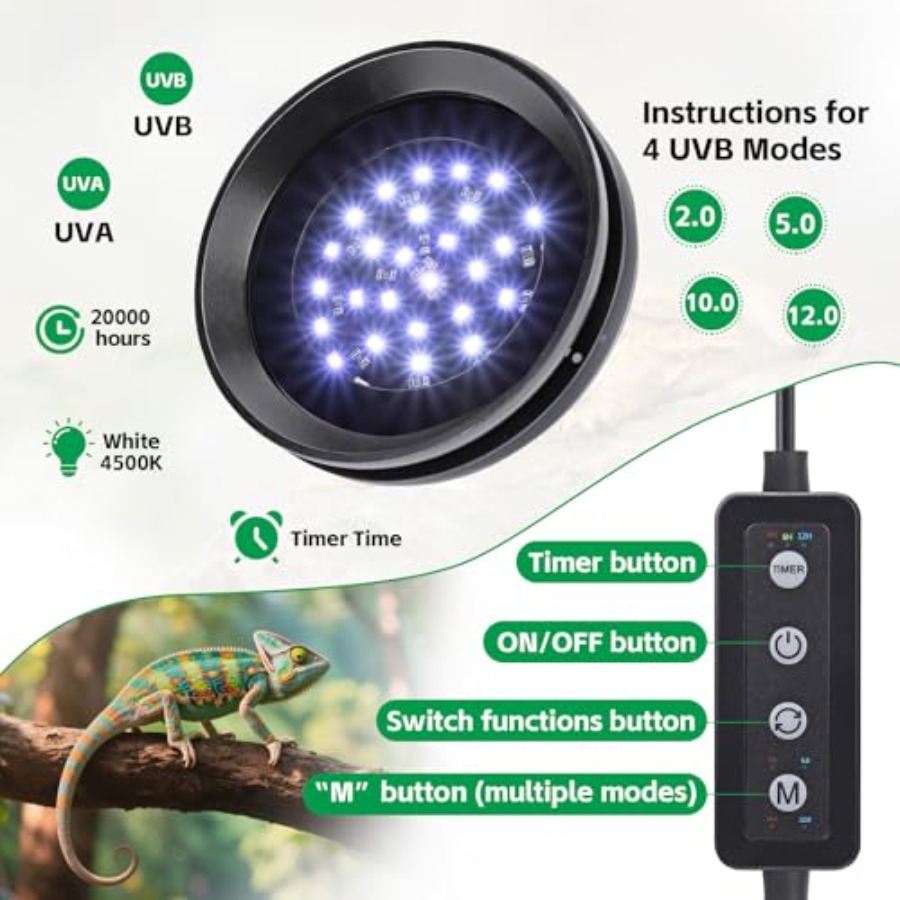 調光機能付き爬虫類用UVBライト、ビアデッドドラゴン、ヤモリ - Gecko Lighting & Decor のレビューと価格