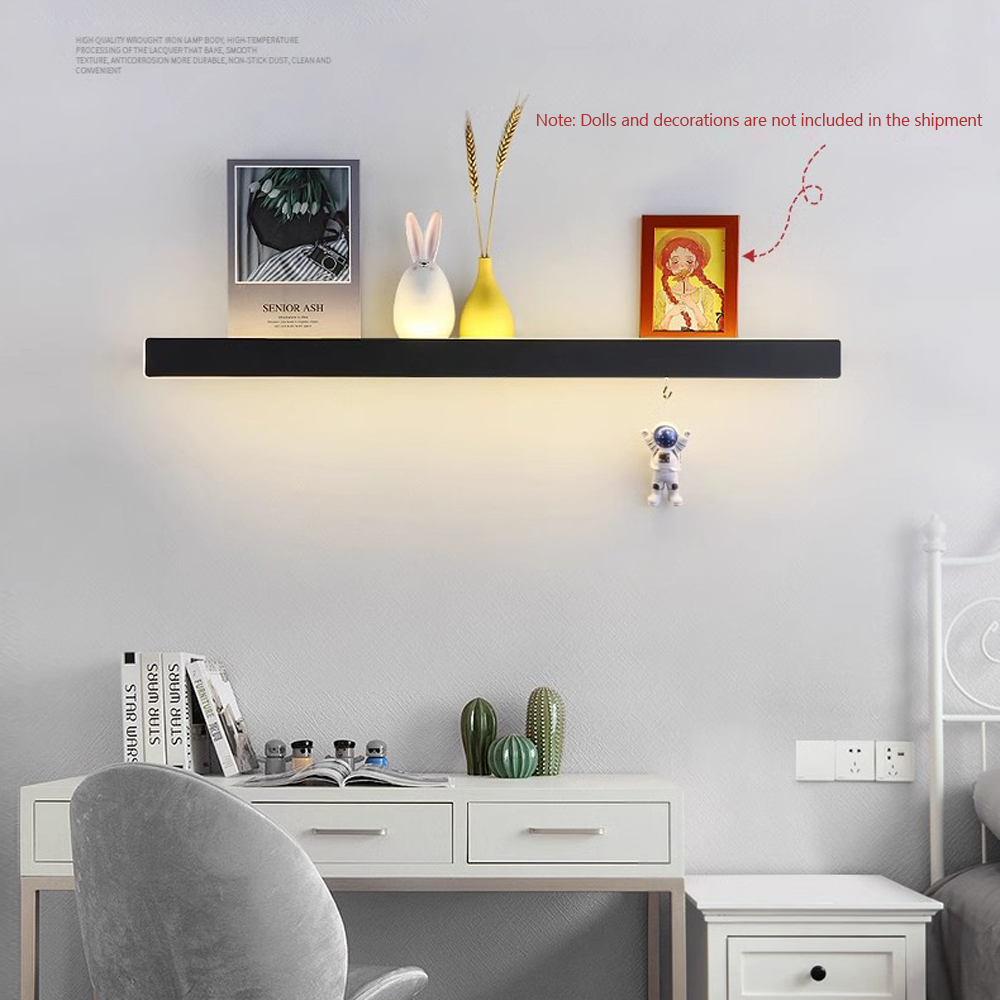 モダンなLED照明付きフローティングウォールシェルフ、アルミ - Lighting Room Decor Photo のレビューと価格
