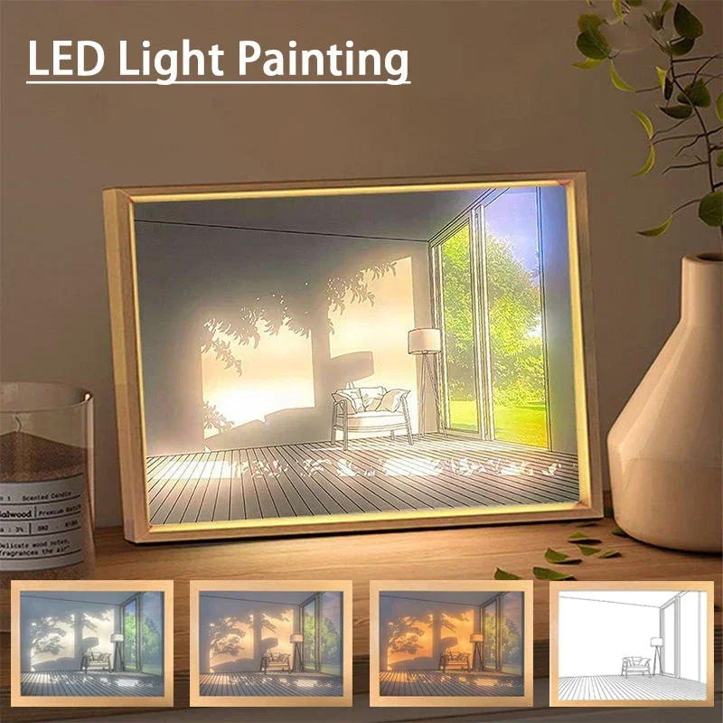装飾 LED ライト絵画 USB プラグ調光壁アートワークテ - Lighting Room Decor Photo のレビューと価格