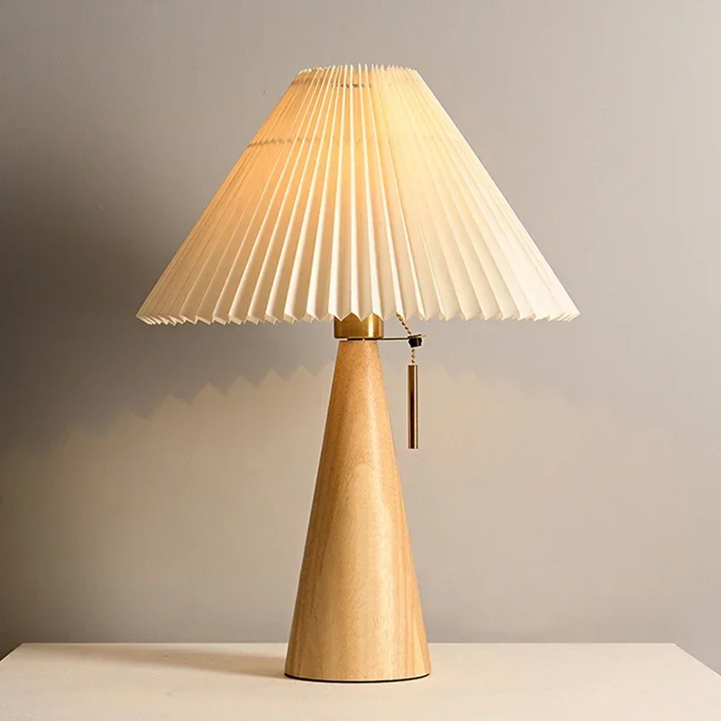 レトロプリーツテーブルランプ北欧無垢材ライト研究読書用寝室の - Lighting Decor For Bedroom のレビューと価格