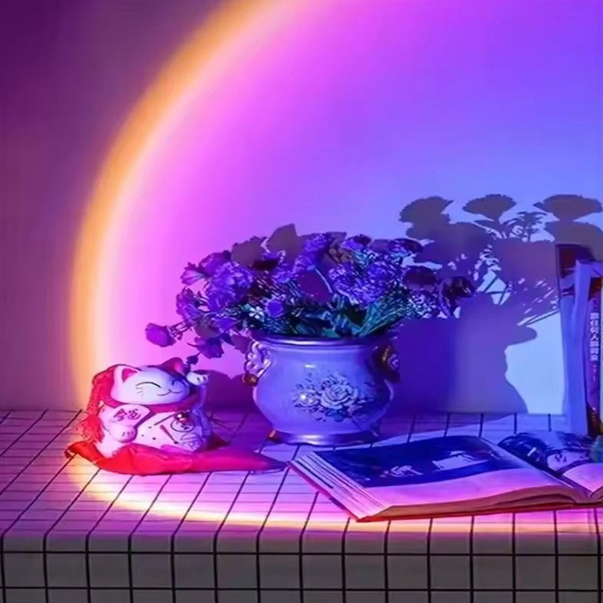 LED レインボーサンセットプロジェクションランプ雰囲気夜の - Sunset Lamp Projection のレビューと価格